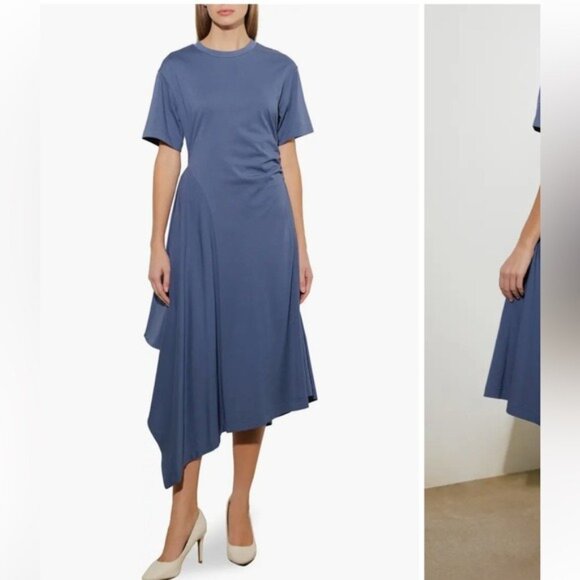 COS Slate Blue Asymmetric Hem T-Shirt Dress Cotton Blend Size Medium - Picture 3 of 16